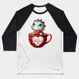 Valentine Dinosaur In Tea Cup Baseball T-Shirt